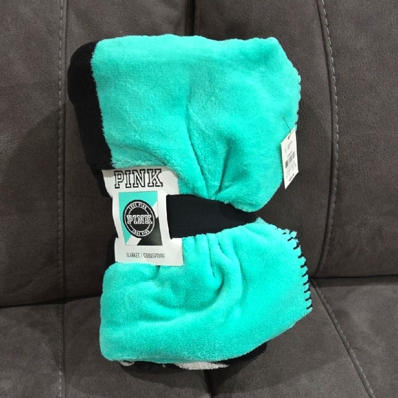PINK Victoria's Secret Blanket - Teal and Black - Picture 1 of 3